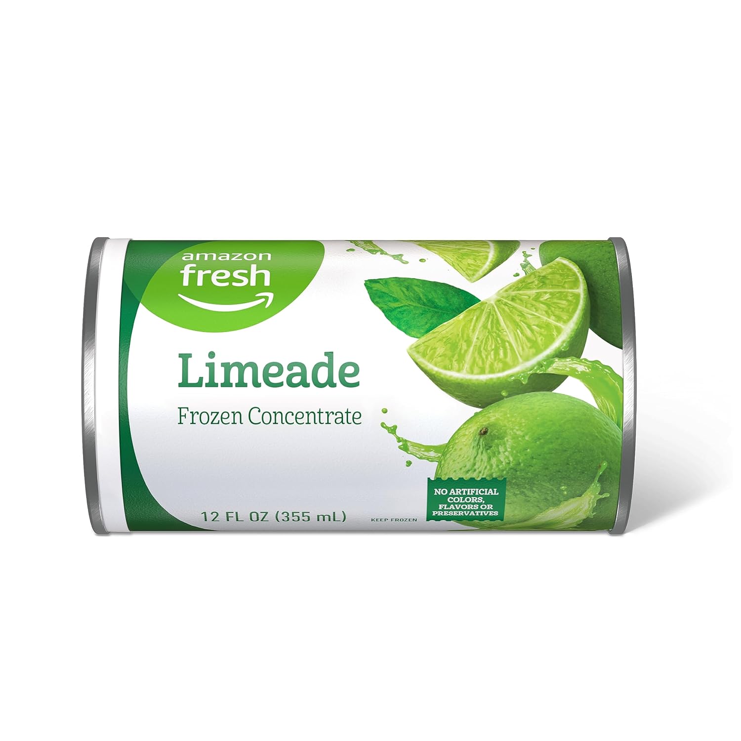 Amazon Fresh Limeade Frozen Concentrate can displayed on a kitchen counter