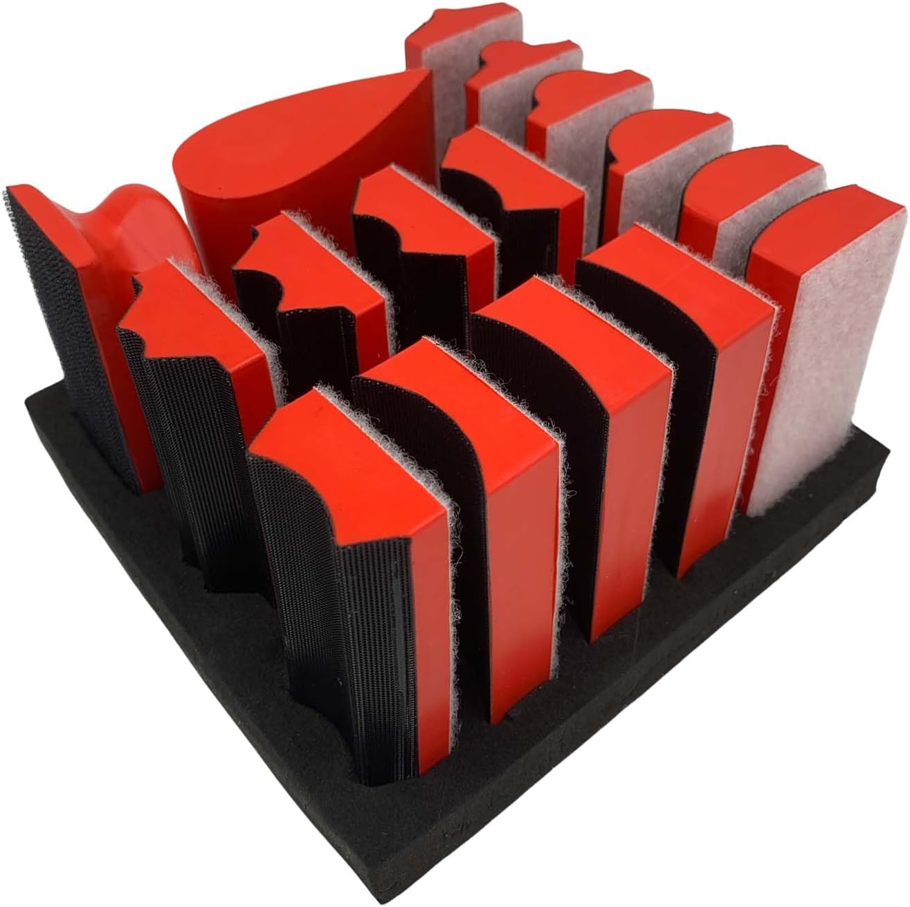VOLSIVE Sanding Block Set showing assorted shapes and hook and loop design