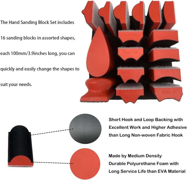 VOLSIVE Sanding Block Set 16Pcs Soft Foam Hook Loop-2