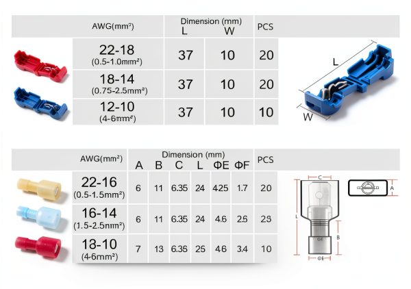 T-Tap Wire Connectors Ginsco Self-Stripping Terminals Kit-5
