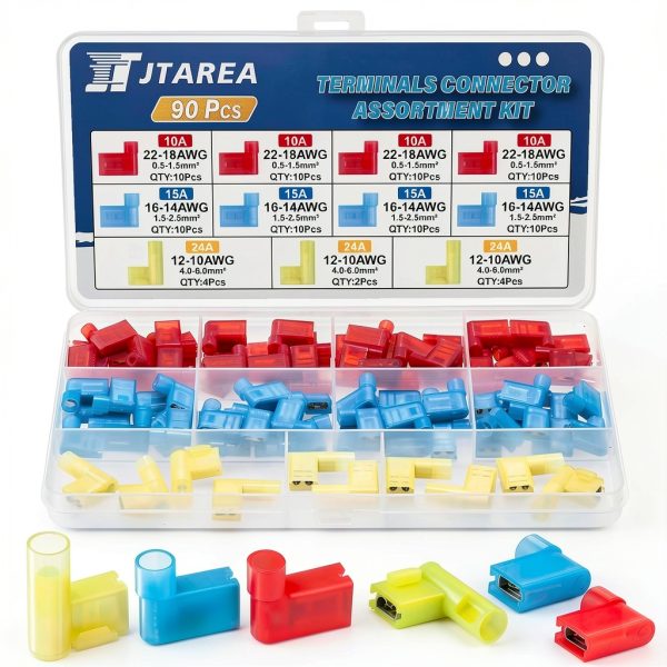 90PCS 3-Value 90° Right Angle Flag Spade Connectors JTAREA Crimp 22-10-0