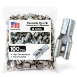 Sherco-Auto 100 Pcs Non-Insulated 8 Gauge Female Quick Disconnect Connector - .250 1/4" Stud Wire Terminal - Brass & V-Grooves Serrations for Strong Crimps & Corrosion Resistance - Made in USA-0