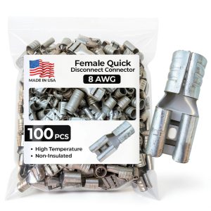 Sherco-Auto 100 Pcs Non-Insulated 8 Gauge Female Quick Disconnect Connector - .250 1/4" Stud Wire Terminal - Brass & V-Grooves Serrations for Strong Crimps & Corrosion Resistance - Made in USA-0