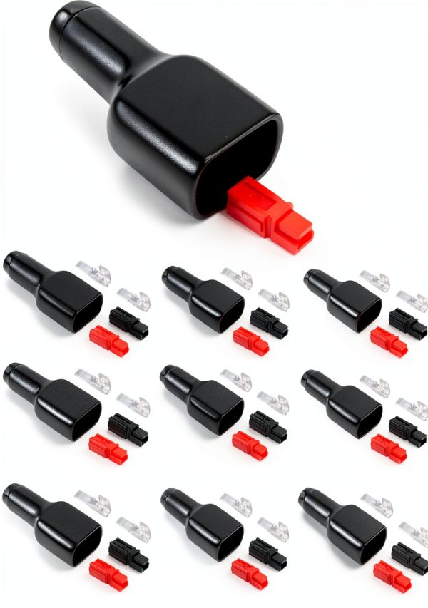 XRDS-RF 10 Pairs 45Amp Power Connectors Kit, 600V Quick Disconnect Wire, 12-10AWG, Heavy-Duty Electrical With Copper Silver-Plated Terminals and Protective Covers - Red & Black-0